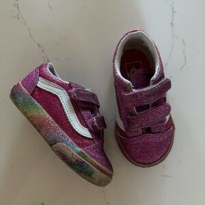 Vans Toddler Slip-On Shoes, Size 6, Sparkly Pink, Velcro, GUC